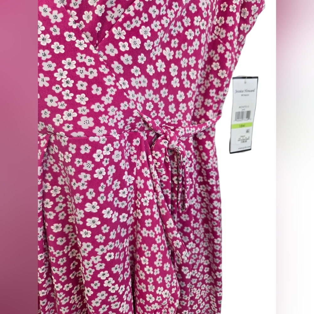 Jessica Howard Pink White Floral Texture Faux Wrap Spring Dress New With Tags - Picture 4 of 14